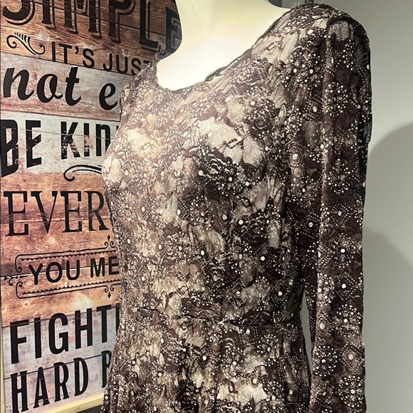 Adore Brown Tan Asymmetrical Gown with Bishop Sleeves - Picture 16 of 16